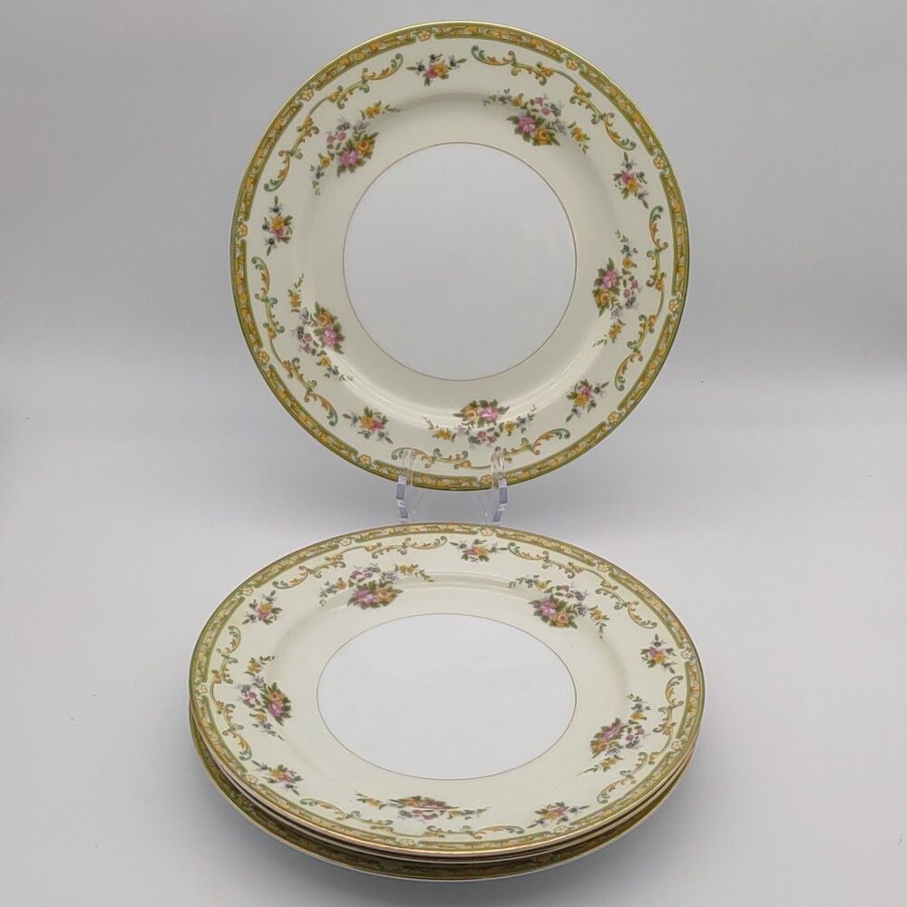 4 Noritake Arlene Dinner Plates Floral W/ Gold Accent Japan